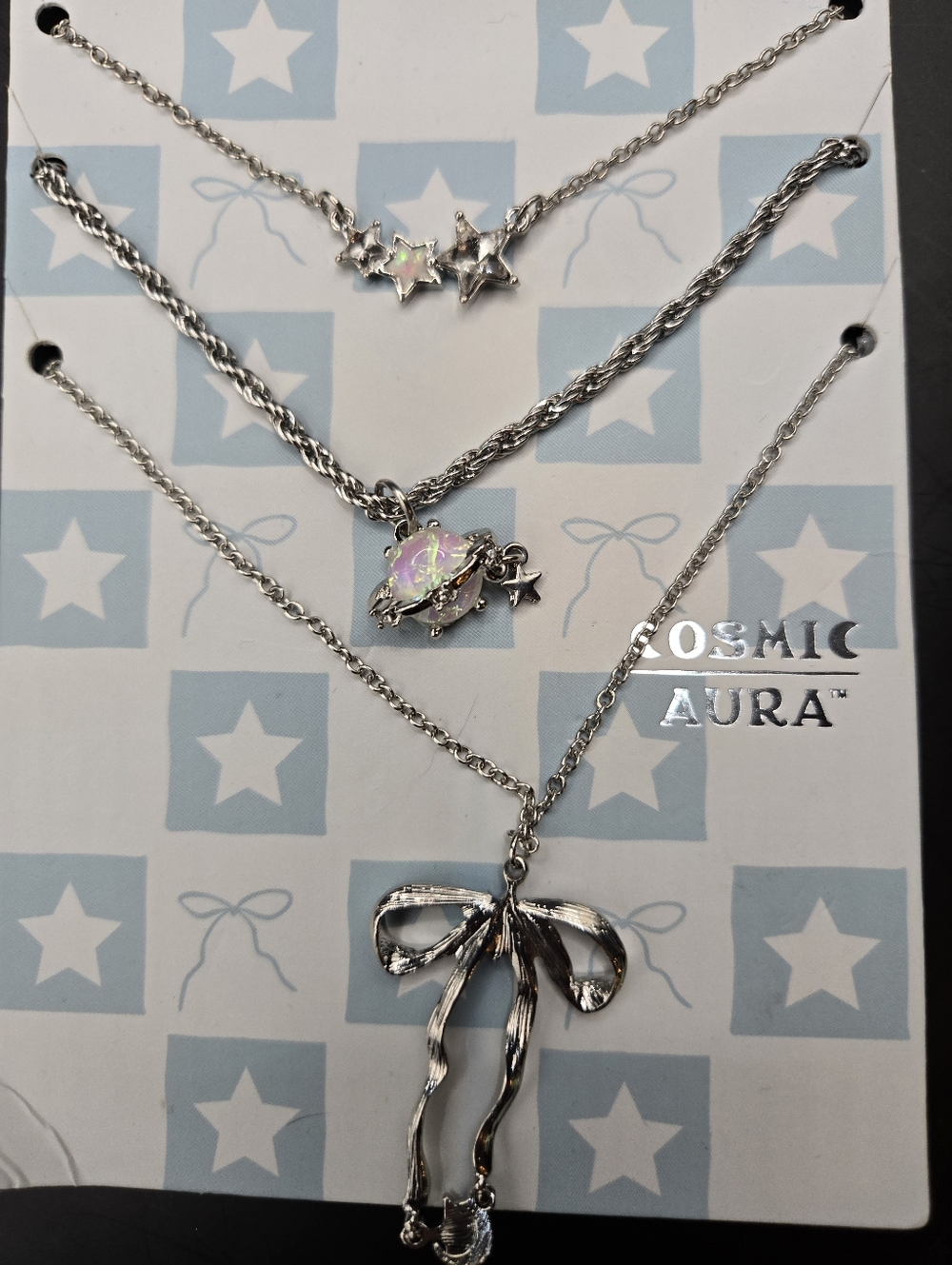 NWT Y2K Celestial Layered Necklace Set Stars Saturn Bow Cosmic Aura Hot Topic
